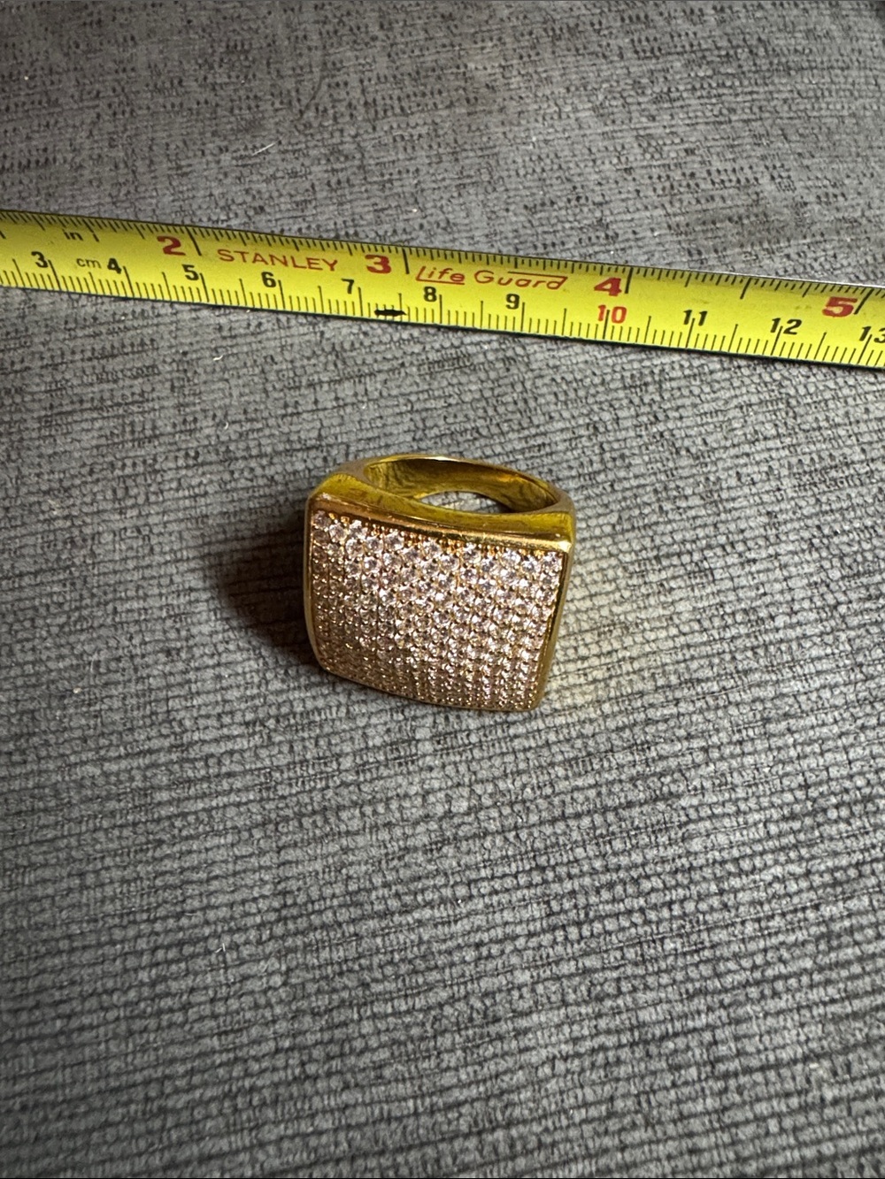 Gold Tone Pavé CZ Square Signet Statement Ring 9